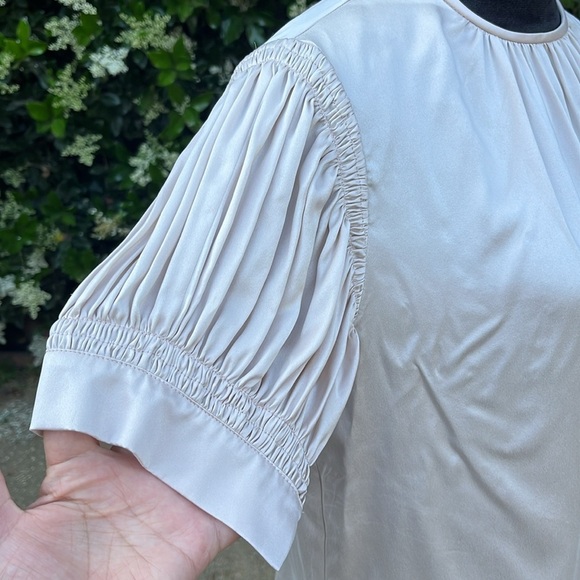Rebecca Taylor Ivory Silk Pleated Puff Sleeve Blouse Size Small - Picture 5 of 8